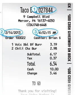 Taco bell receipt to find 16-digit code